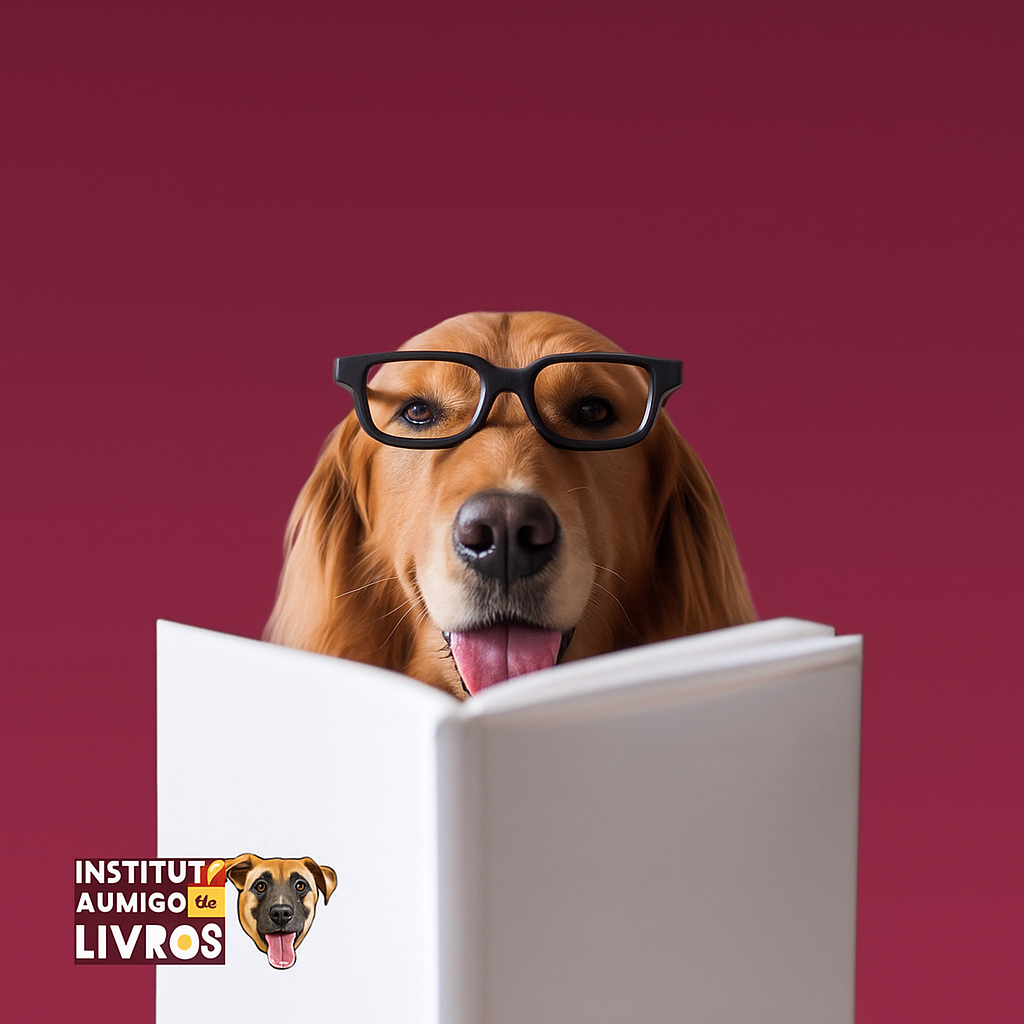 Golden Retriever lendo um livro